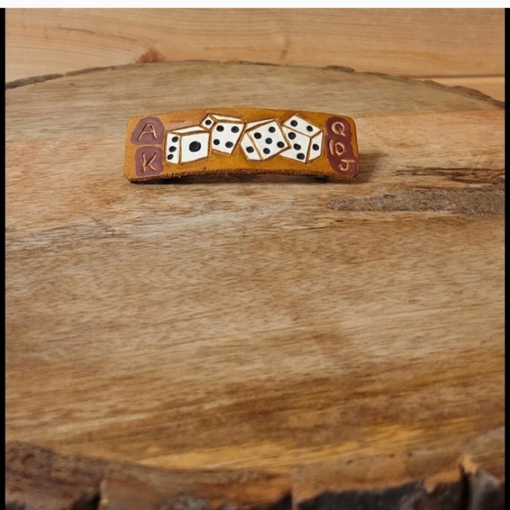 Handcrafted Tooled Leather Hair Clip Dice